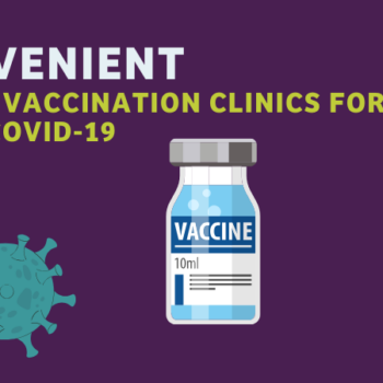 A graphic of a vaccine bottle and viruses with text reading, "Convenient pop-up clinics for flu & COVID-19" Pop=-up vaccination clinics in Walsall.
